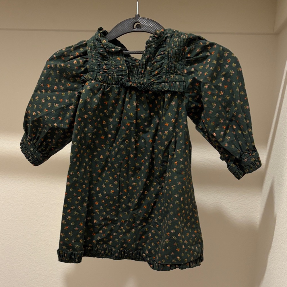 Doen Dark Green Floral Smocked Peasant Top